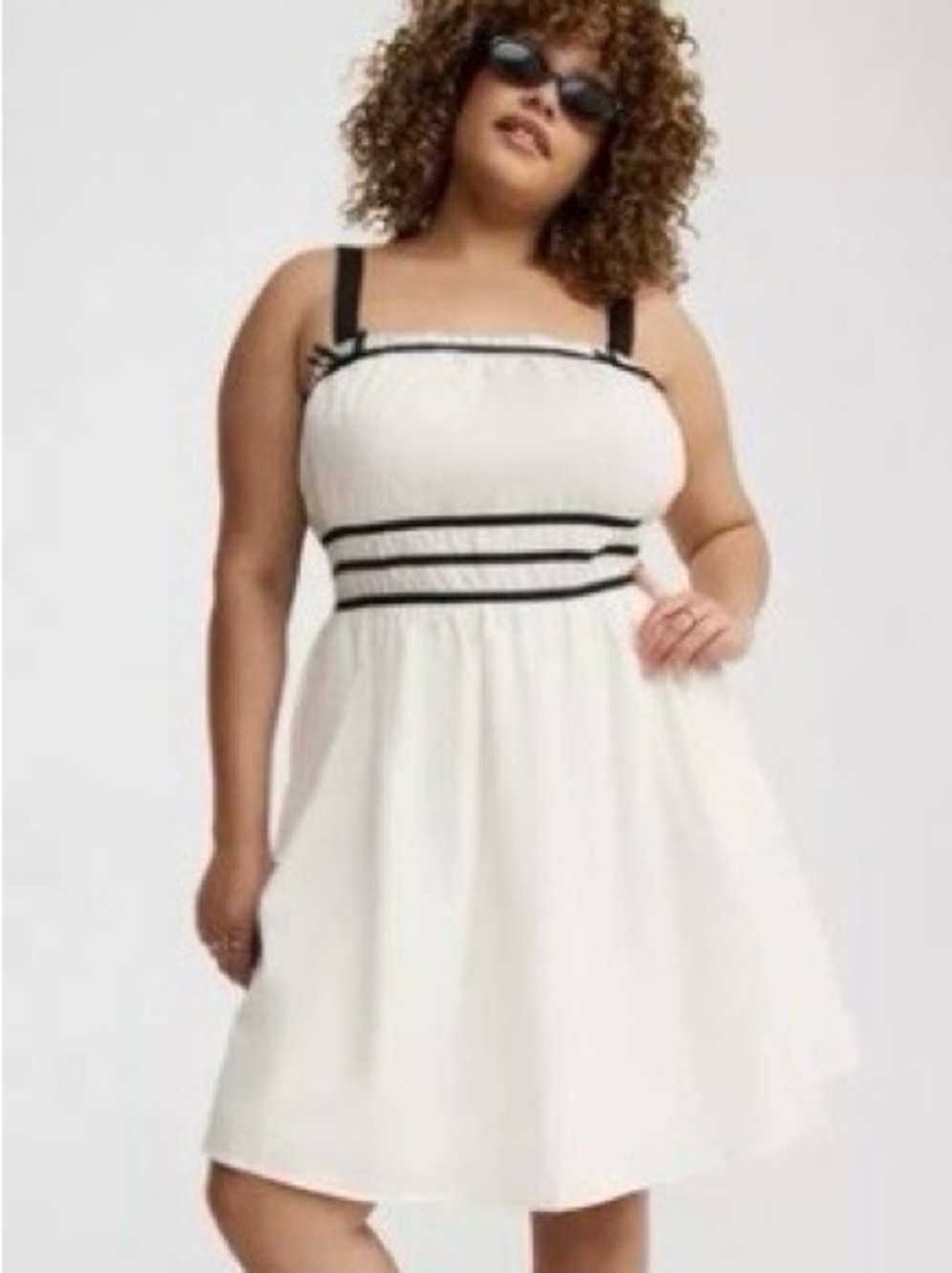 torrid Cream Mini Dress with Black Trim Elastic Waist 100% Cotton Torrid Sz 2